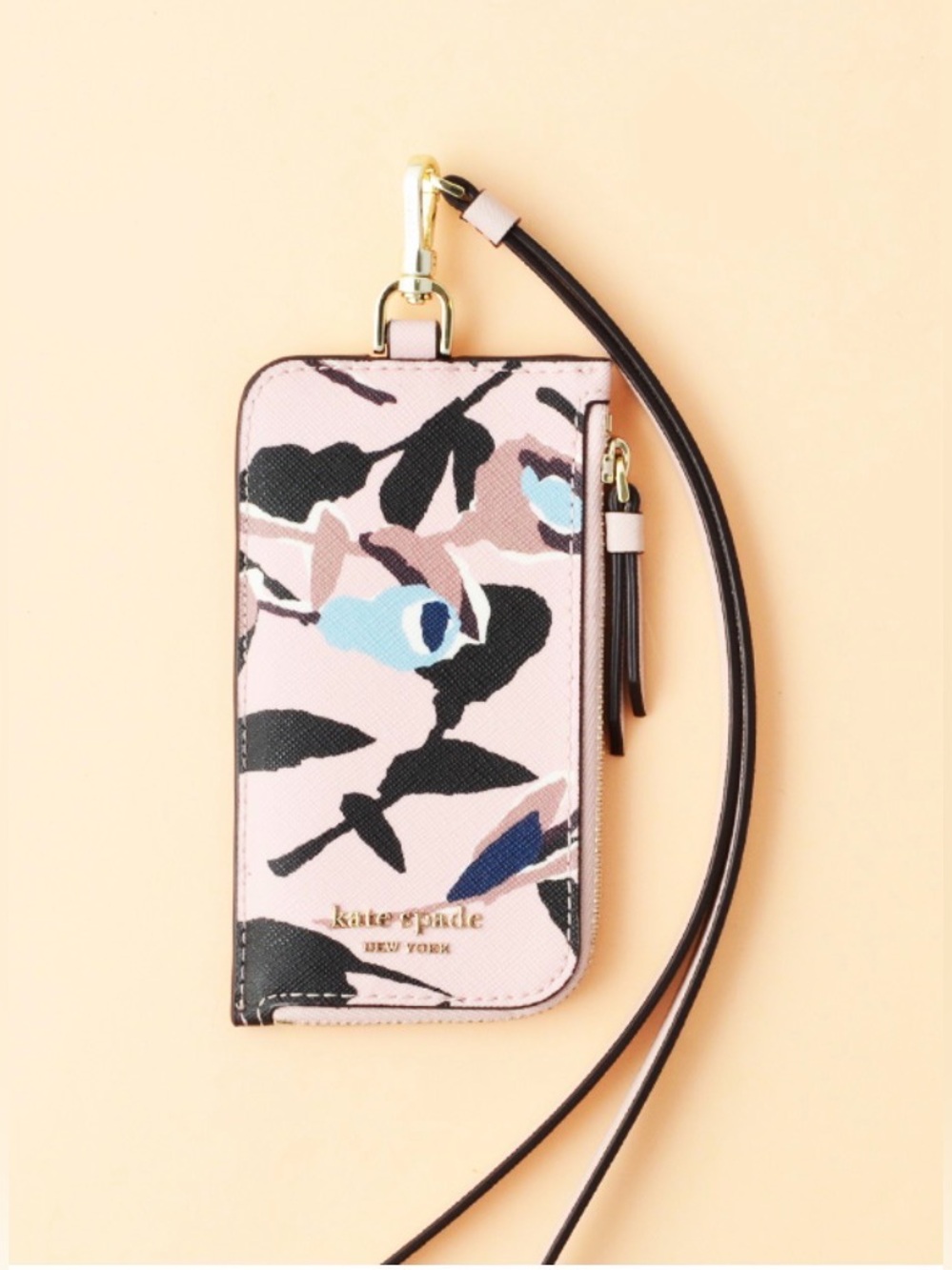 Kate Spade Cameron Paper Rose Card Case Lanyard NWT
